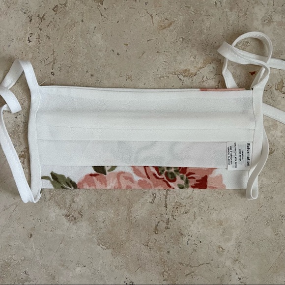 Reformation- Cream w/Pink Floral Pleat Tie Mask (QTY 1) - Picture 5 of 11